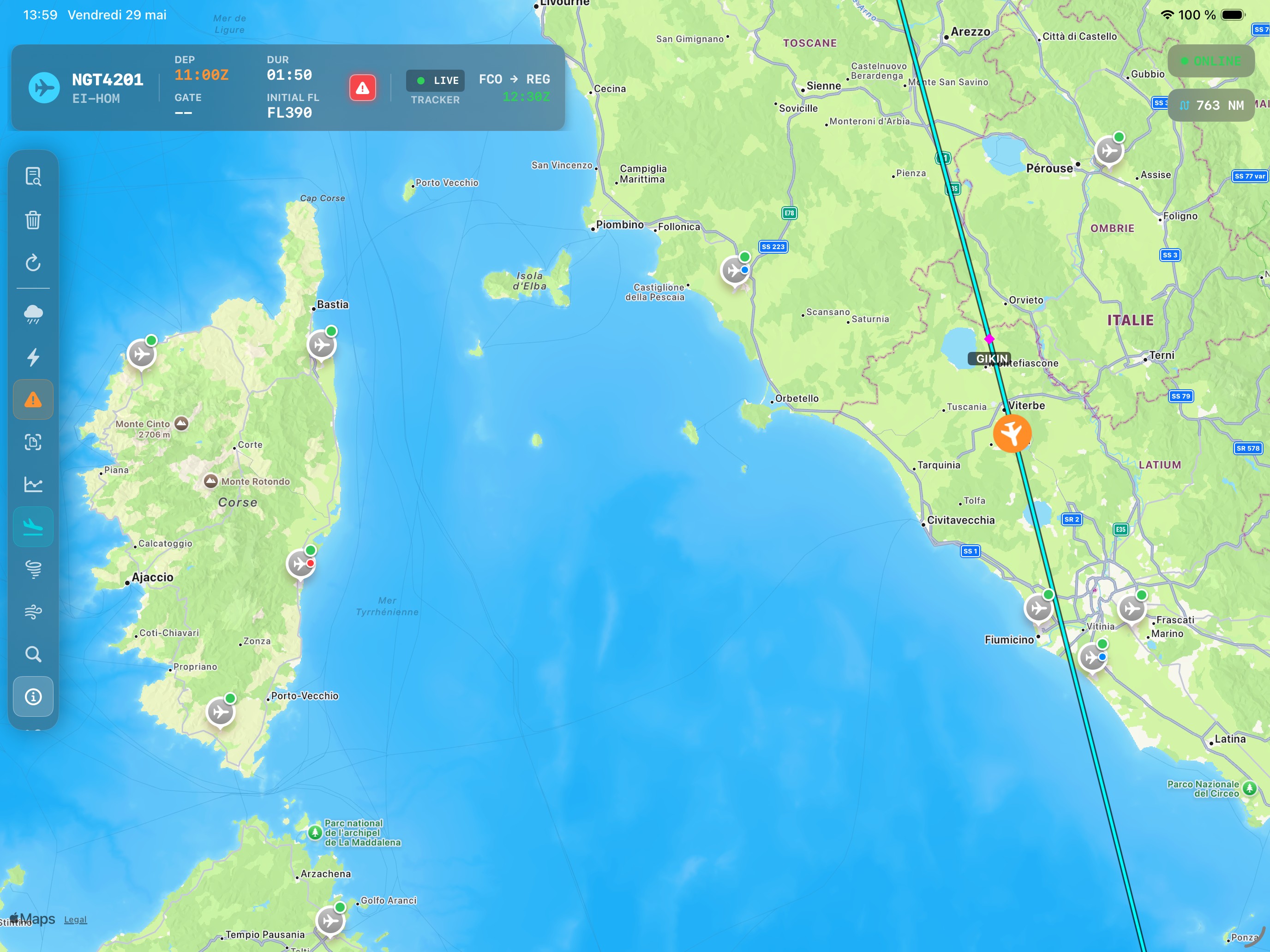 NaviGate WX Enroute — METAR and TAF corridor badges along route