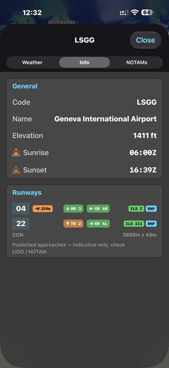 Runways and approaches on iPhone